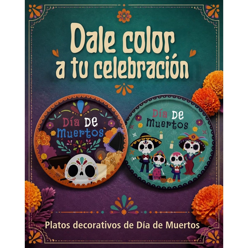 Dia De Muertos Decorative Plates Unisex OS Multi Color New Sugar Skull 2pk